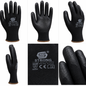 strong black gloves